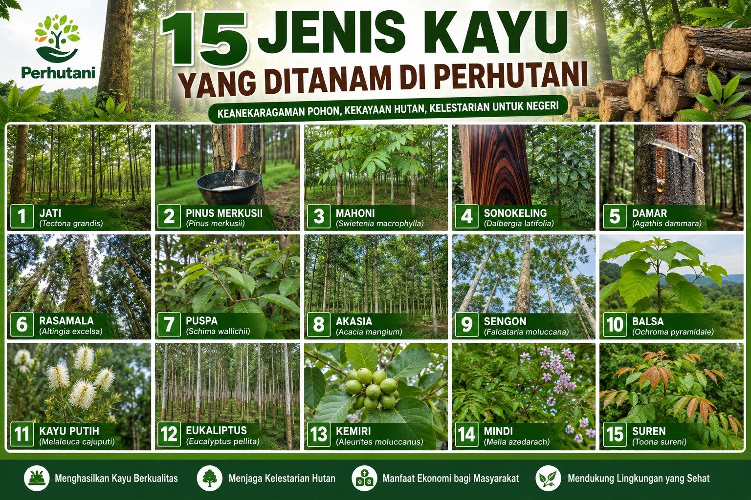 Nama-Nama Jenis Kayu yang Ditanam di Perhutani: Panduan Lengkap Mengenal Pohon Penghasil Kayu di Indonesia