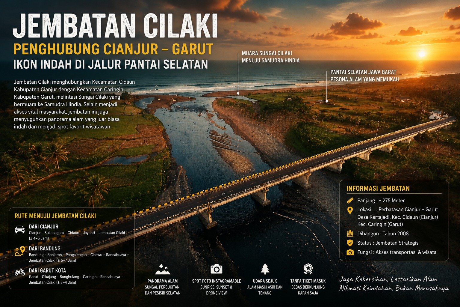 Pesona Jembatan Cilaki: Ikon Penghubung Cianjur dan Garut dengan Panorama Alam yang Memukau