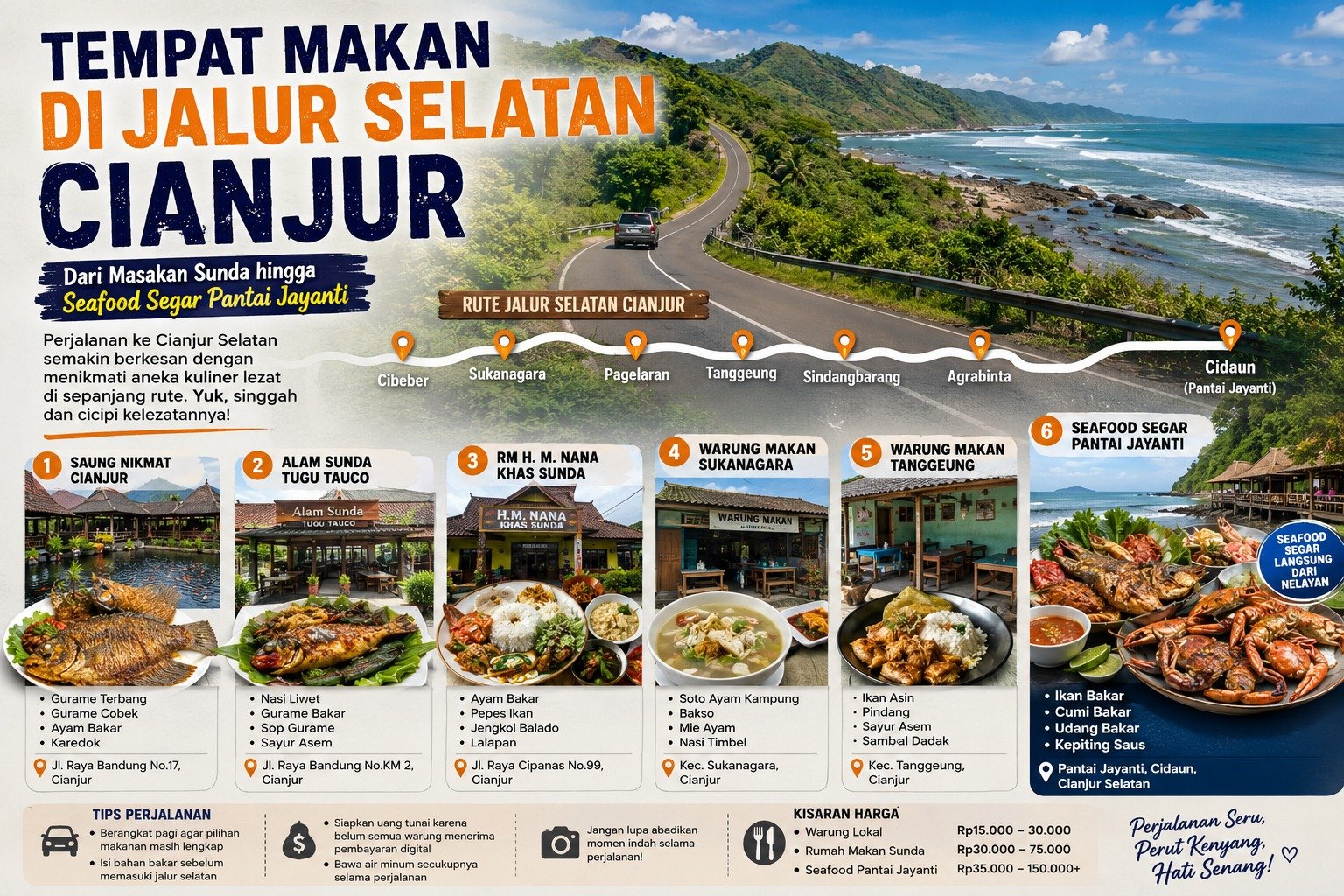 Tempat Makan di Jalur Selatan Cianjur yang Wajib Dicoba, Dari Masakan Sunda hingga Seafood Segar Pantai Jayanti